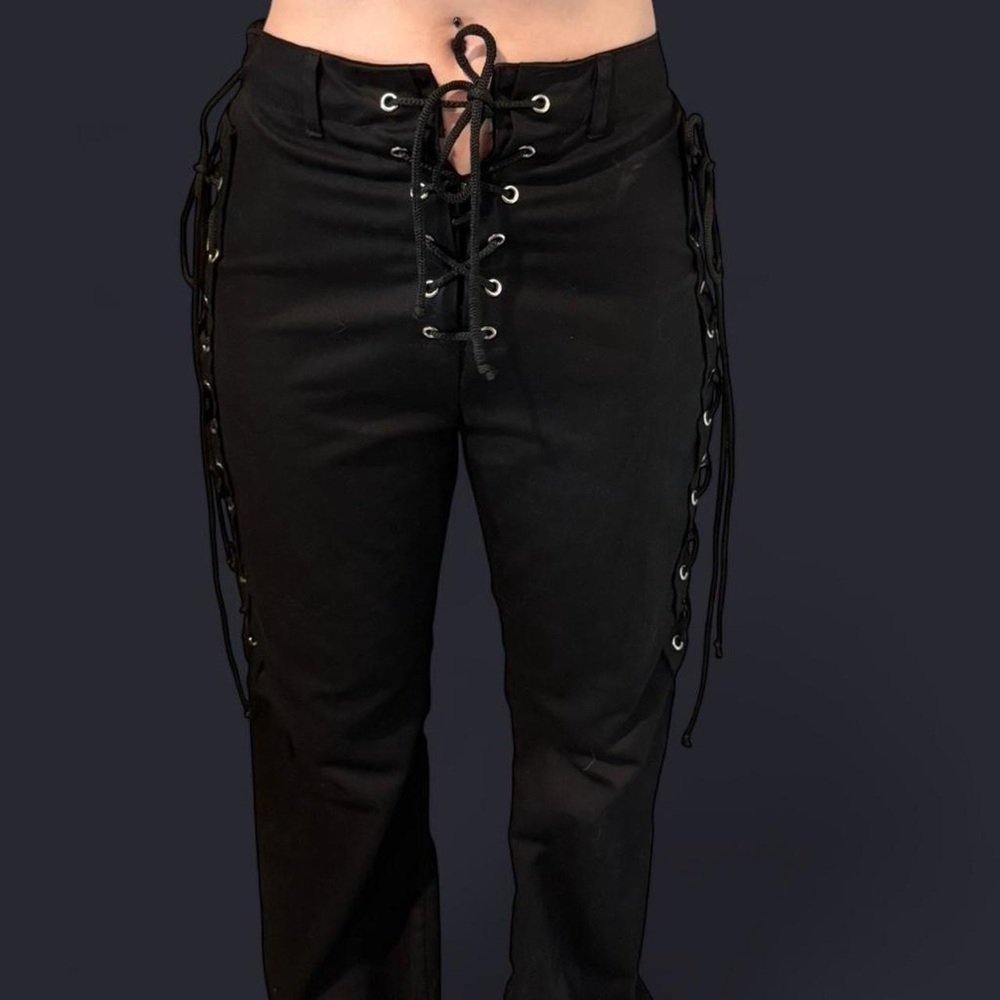 PrettyLittleThing Black Flared Lace Up Pants Size 4